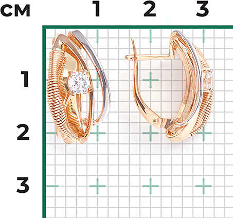 Серьги с фианитами из комбинированного золота (арт. 2212377)