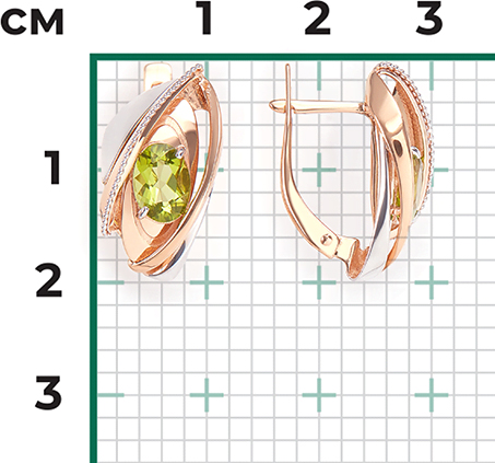 Серьги с хризолитами из комбинированного золота (арт. 2213595)