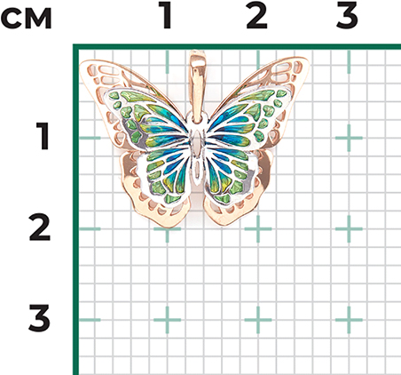 Подвеска Бабочка с эмалью из комбинированного золота (арт. 2219266)