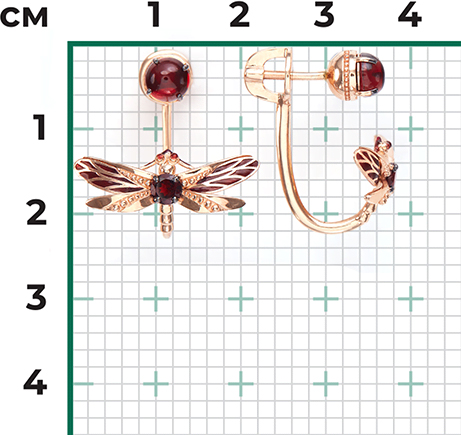 Серьги с гранатами и эмалью из красного золота (арт. 2219686)