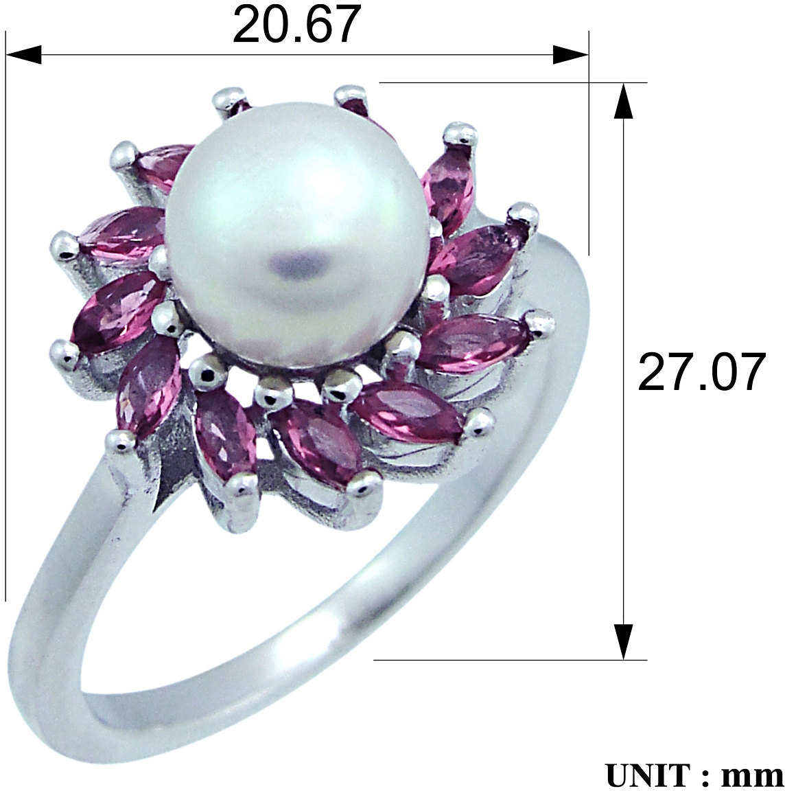 Кольцо с жемчугом и рубинами из серебра (арт. 2390111)