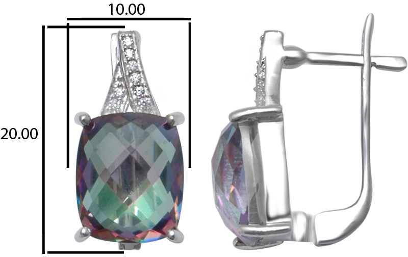 Серьги с фианитами и кварцами из серебра (арт. 2390246)