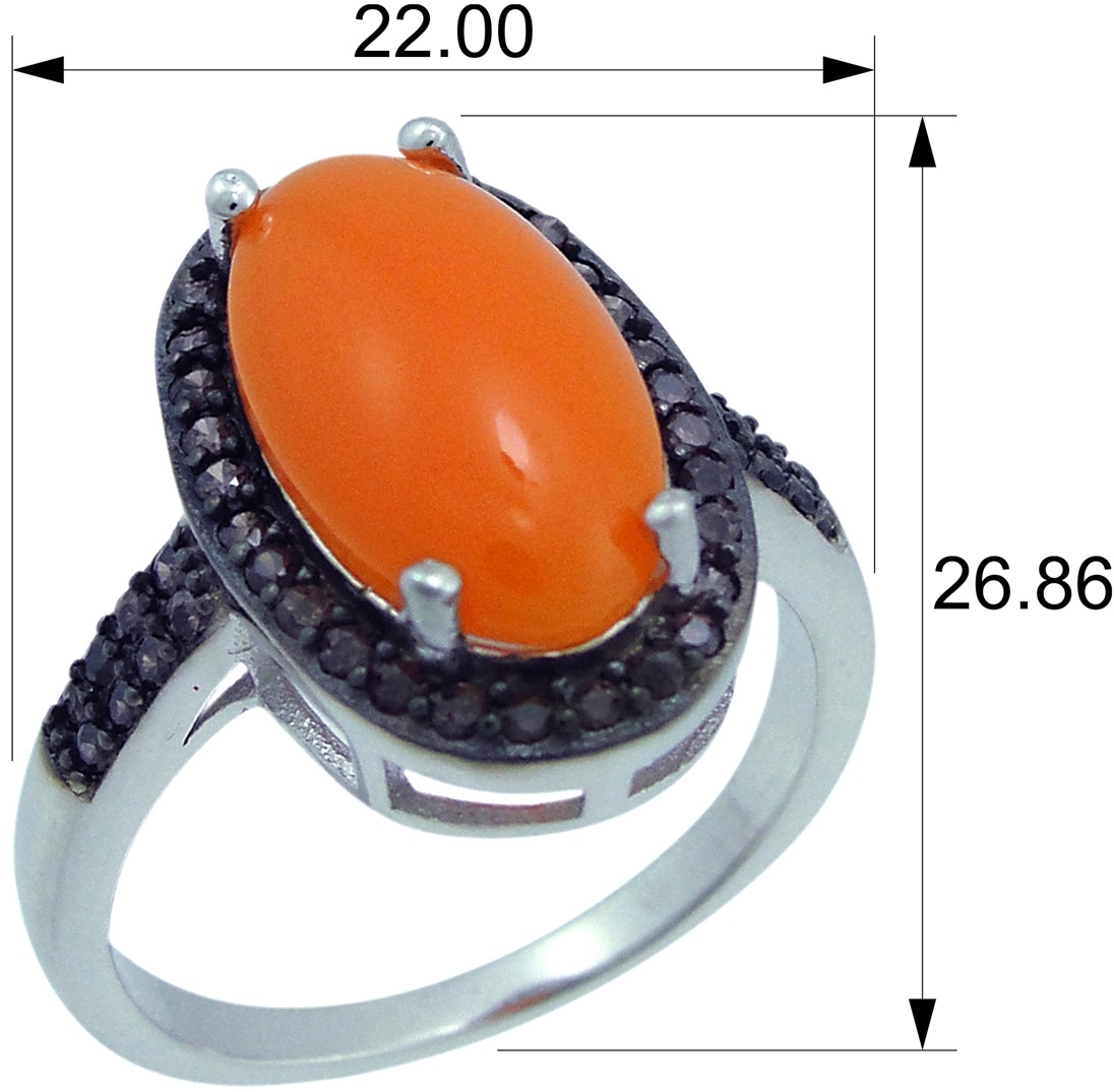 Кольцо с кораллами и раухтопазами из серебра (арт. 2390376)