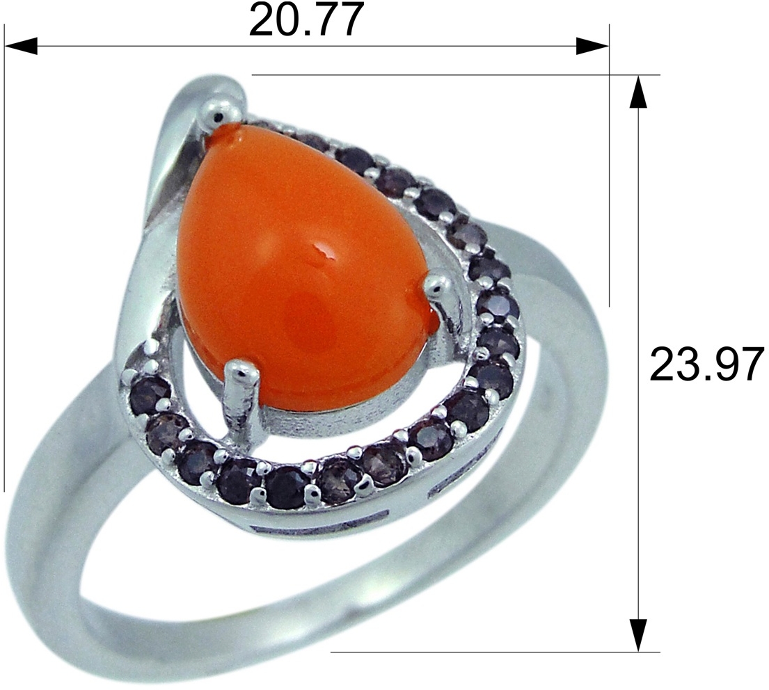 Кольцо с кораллами и раухтопазами из серебра (арт. 2390566)