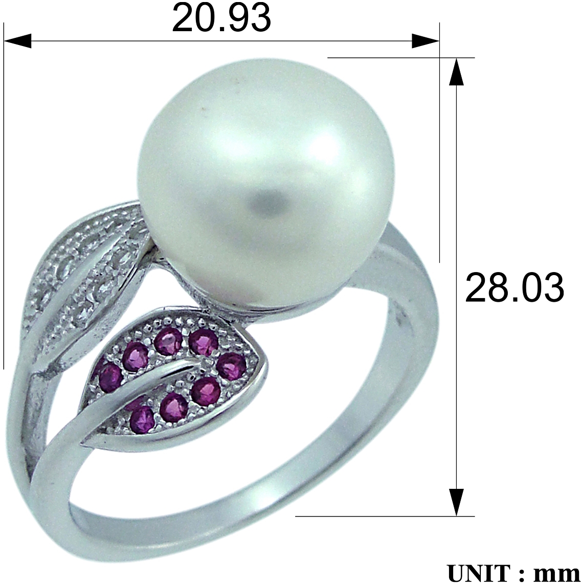 Кольцо с жемчугом, рубинами и фианитами из серебра (арт. 2391027)