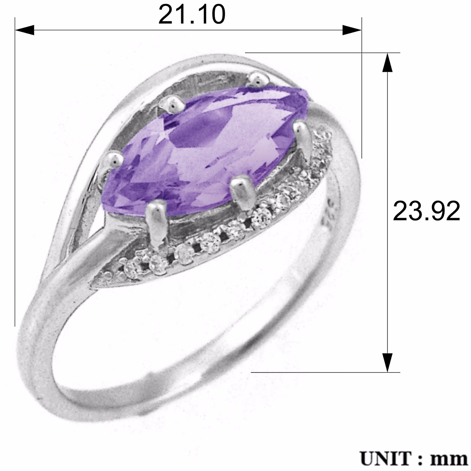 Кольцо с аметистами и фианитами из серебра (арт. 2392635)