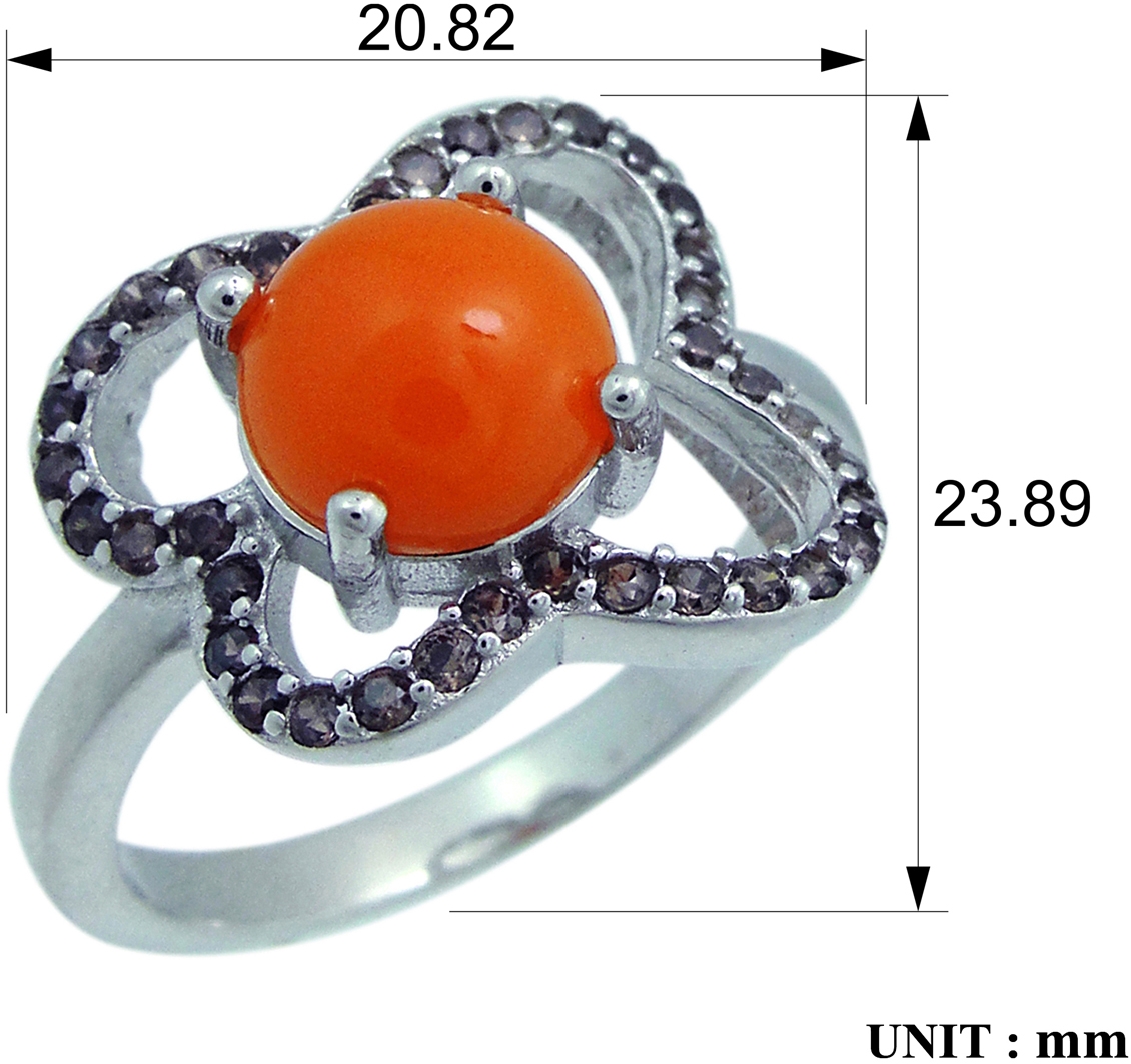 Кольцо с кораллами и раухтопазами из серебра (арт. 2392878)