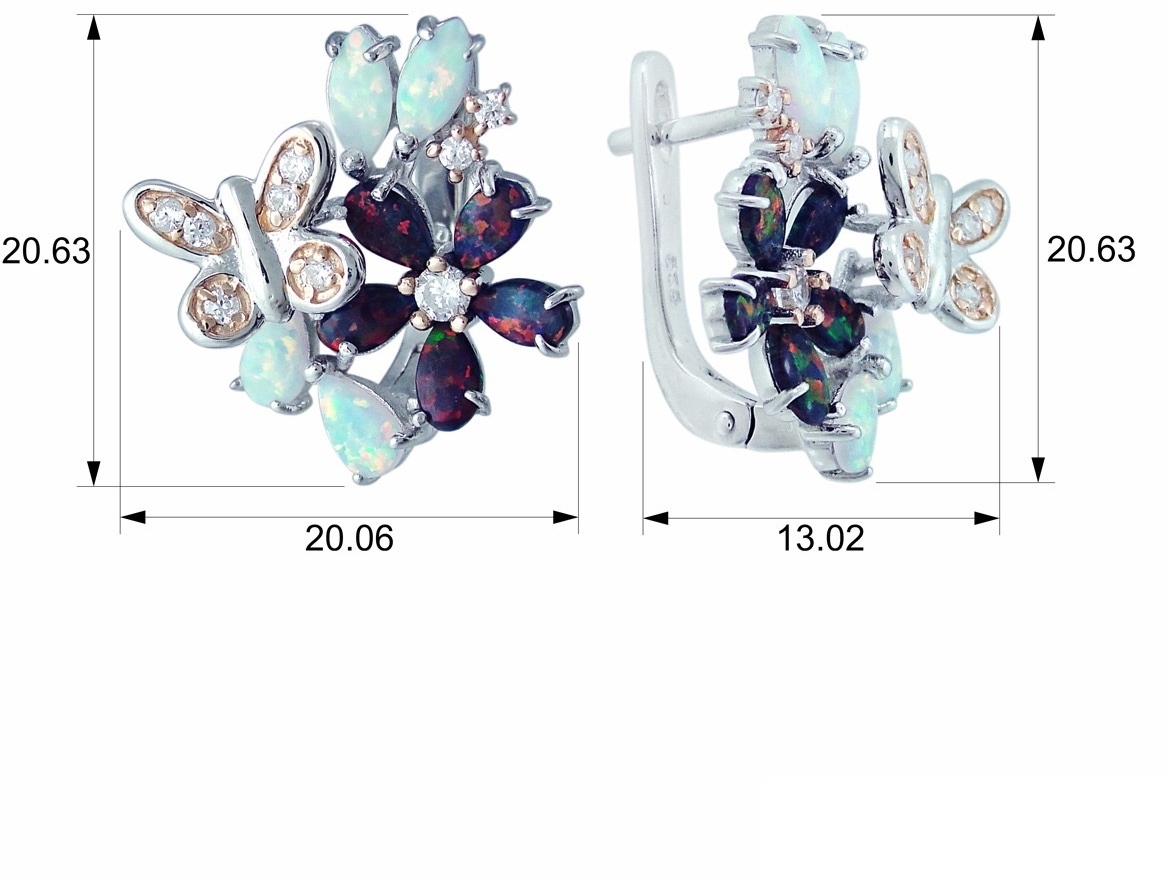 Серьги с опалами и фианитами из серебра (арт. 2392993)