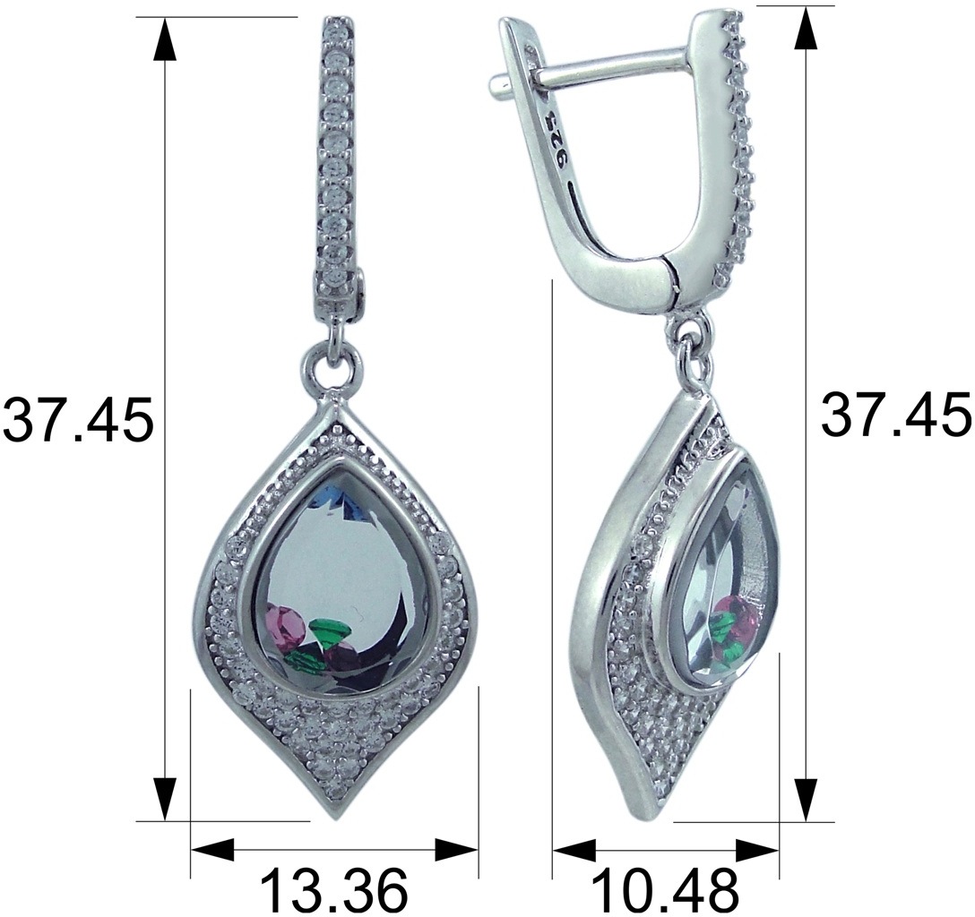 Серьги с россыпью цветных и драгоценных камней из серебра (арт. 2393166)