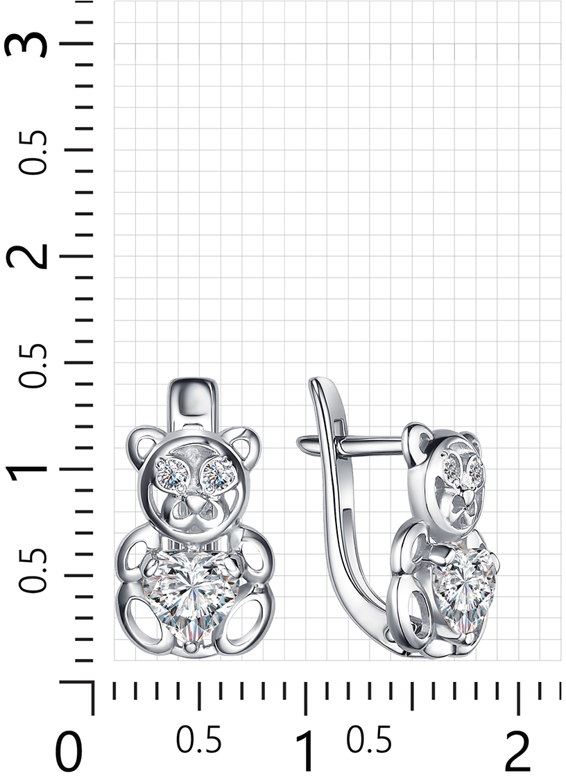 Серьги Мишки с 6 фианитами из серебра (арт. 2410174)
