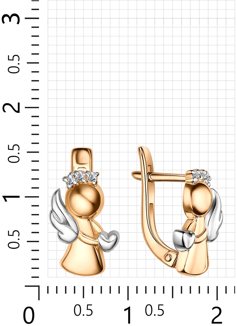 Серьги Ангелочки с 6 фианитами из серебра с позолотой (арт. 2410244)