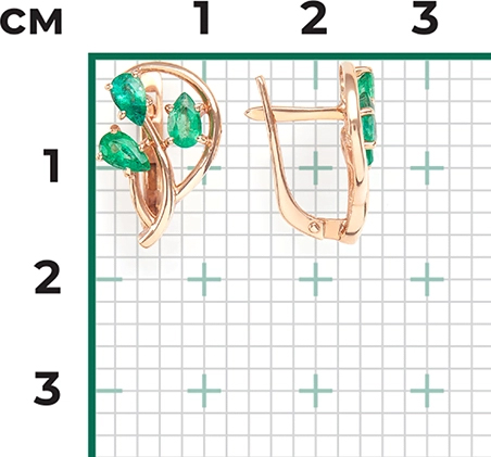Серьги с 6 изумрудами из красного золота (арт. 2442987)