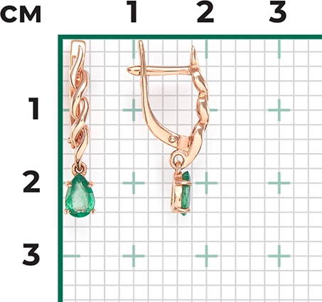 Серьги с 2 изумрудами из красного золота (арт. 2443396)