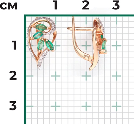 Серьги с изумрудами и бриллиантами из красного золота (арт. 2444405)