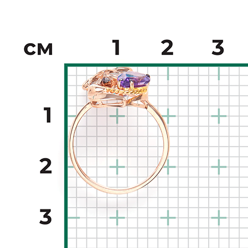 Кольцо Филин с аметистом и кварцами из красного золота (арт. 2444970)