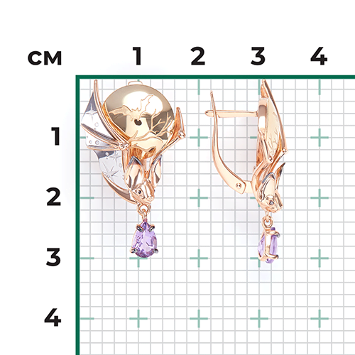 Серьги Летучие Мыши с аметистами из комбинированного золота (арт. 2445002)