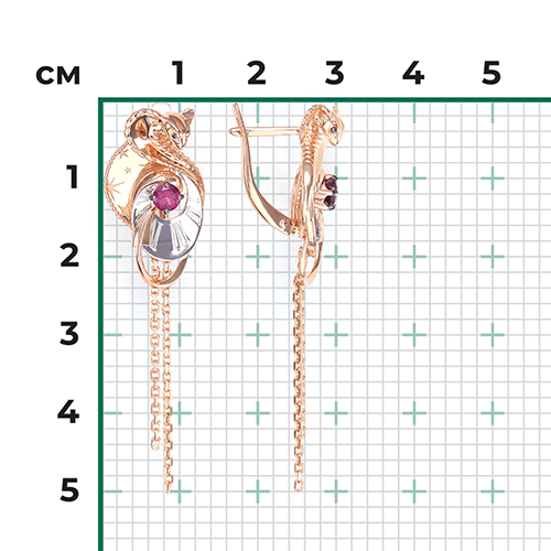 Серьги Кобры с гранатами из комбинированного золота (арт. 2445005)