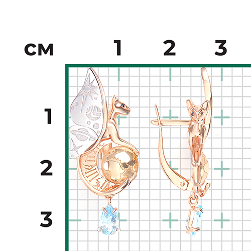 Серьги Кошки с топазами из комбинированного золота (арт. 2445162)