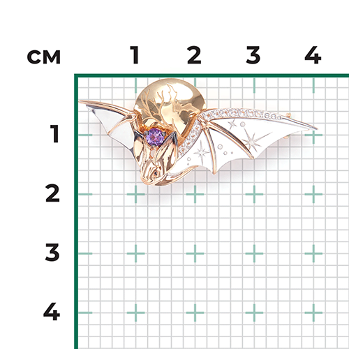 Брошь Летучая Мышь с топазами и аметистом из комбинированного золота (арт. 2445447)