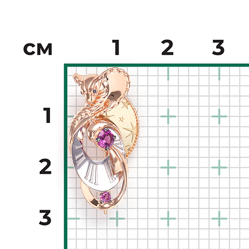 Брошь Кобра с гранатами из комбинированного золота (арт. 2445448)
