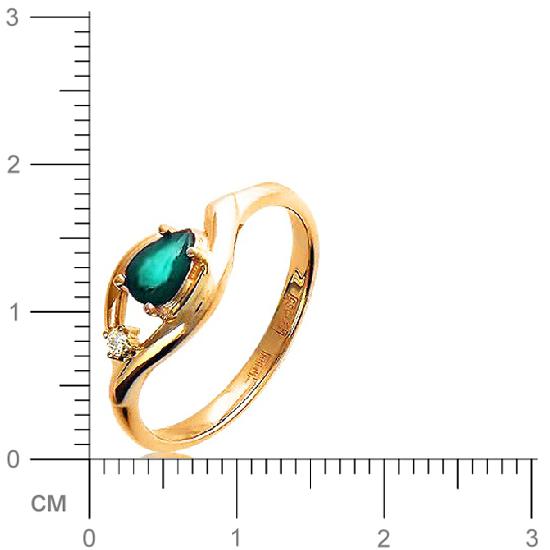 Кольцо с 1 бриллиантом, изумрудом из красного золота  (арт. 300225)