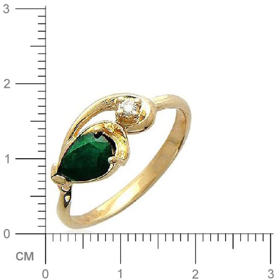 Кольцо с 1 бриллиантом, изумрудом из красного золота  (арт. 300230)