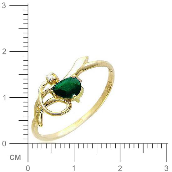 Кольцо с 1 бриллиантом, изумрудом из красного золота  (арт. 300237)
