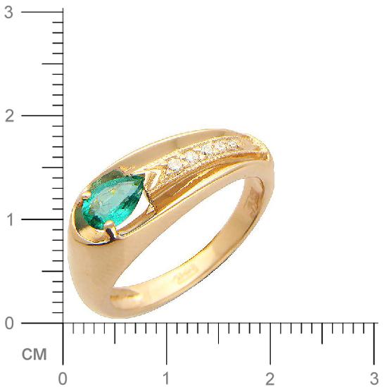 Кольцо с 5 бриллиантами, изумрудом из красного золота  (арт. 300243)