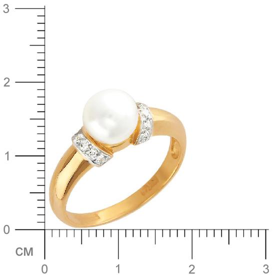 Кольцо с 12 бриллиантами, 1 жемчугом из красного золота  (арт. 300245)