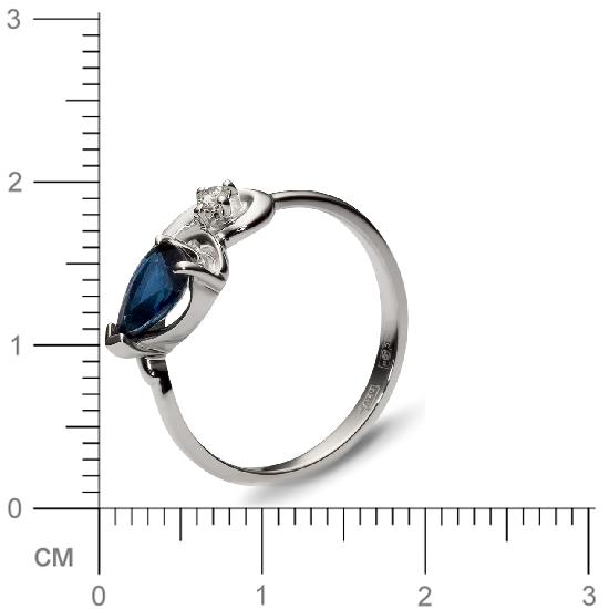 Кольцо с 1 бриллиантом, 1 сапфиром из белого золота  (арт. 300332)