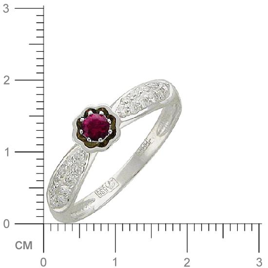 Кольцо с 20 бриллиантами, 1 рубином из белого золота  (арт. 300357)