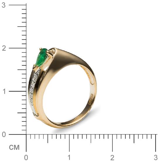 Кольцо с 5 бриллиантами, изумрудом из жёлтого золота 750 пробы (арт. 300563)