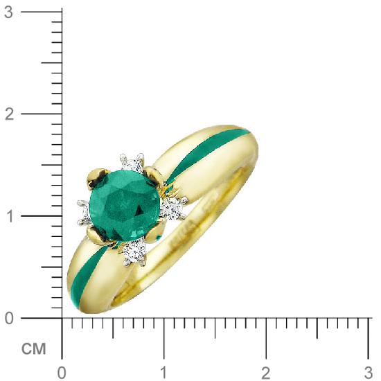Кольцо с 4 бриллиантами, изумрудом, эмалью из жёлтого золота 750 пробы (арт. 300589)