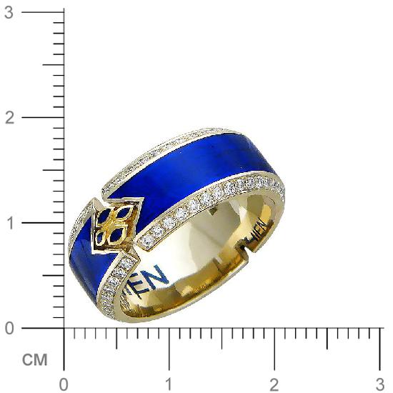 Кольцо с 88 бриллиантами, 1 сапфиром, эмалью из жёлтого золота 750 пробы (арт. 300600)