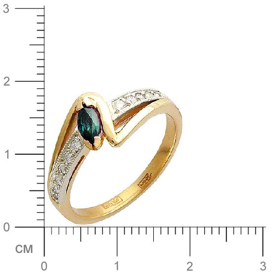 Кольцо с 11 бриллиантами, изумрудом из комбинированного золота  (арт. 300658)