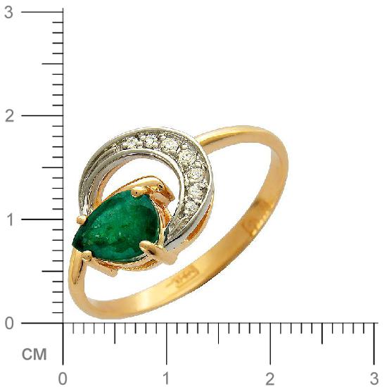 Кольцо с 7 бриллиантами, изумрудом из комбинированного золота  (арт. 300660)