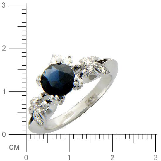 Кольцо с 33 бриллиантами, 1 сапфиром из белого золота 750 пробы (арт. 300851)