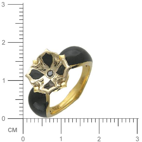 Кольцо Черный цветок с 1 бриллиантом, эмалью из комбинированного золота 750 (арт. 300942)
