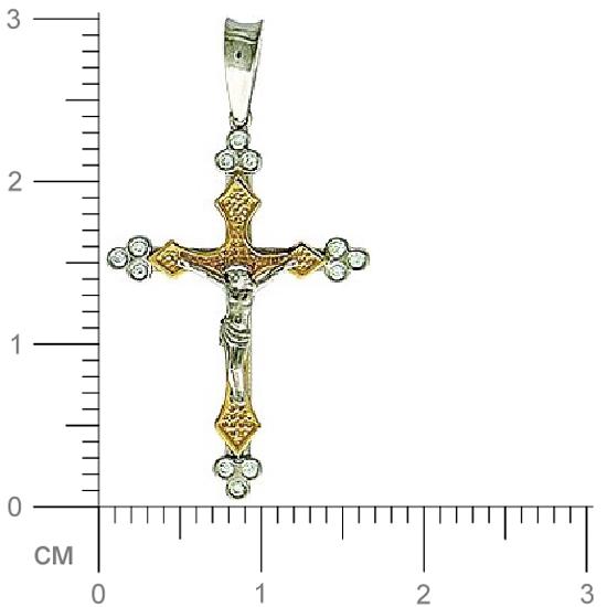 Крестик с 12 бриллиантами из комбинированного золота 750 пробы (арт. 301439)