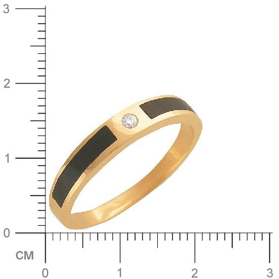Кольцо с 1 бриллиантом, 2 ониксами из красного золота  (арт. 302146)