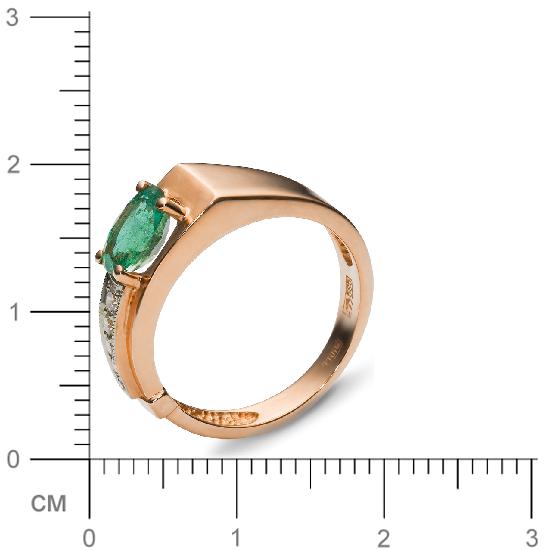 Кольцо с 5 бриллиантами, изумрудом из красного золота  (арт. 302228)