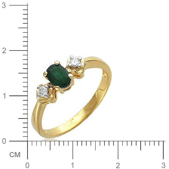 Кольцо с 2 бриллиантами, изумрудом из красного золота  (арт. 302271)