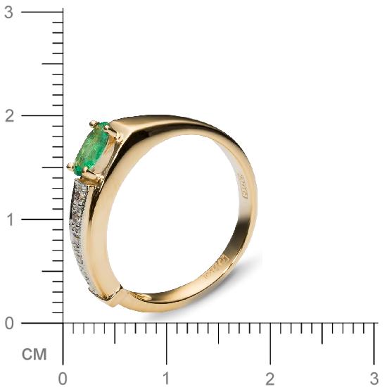 Кольцо с 5 бриллиантами, изумрудом из жёлтого золота 750 пробы (арт. 302299)
