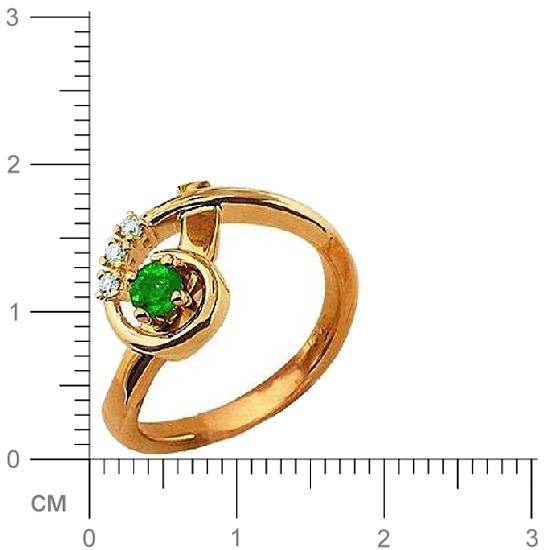 Кольцо с 3 бриллиантами, изумрудом из комбинированного золота  (арт. 302370)