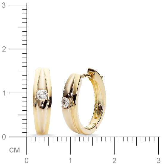 Серьги с 2 бриллиантами из комбинированного золота 750 пробы. Диаметр 15 мм. (арт. 302599)