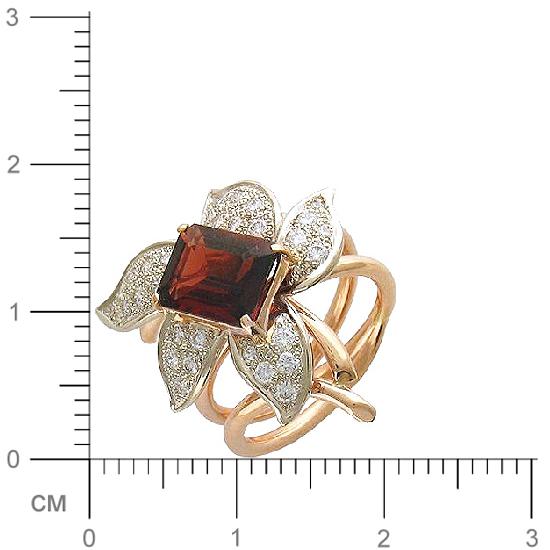Кольца Цветок с 32 бриллиантами, 1 гранатом из комбинированного золота  (арт. 302716)