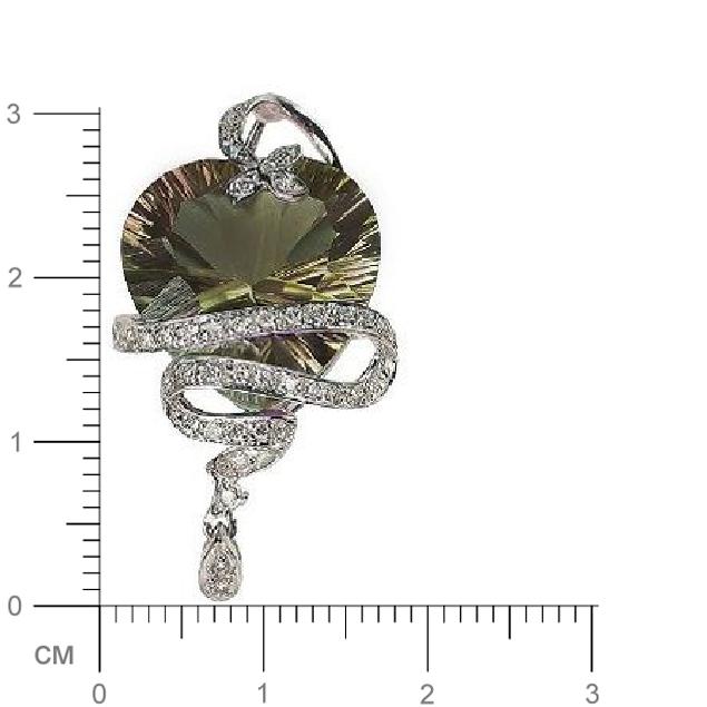 Подвеска Сердце с 42 бриллиантами, 1 раухтопазом из белого золота  (арт. 303126)