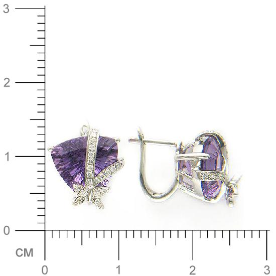 Серьги Бабочки с 2 аметистами, 46 бриллиантами из белого золота  (арт. 303208)