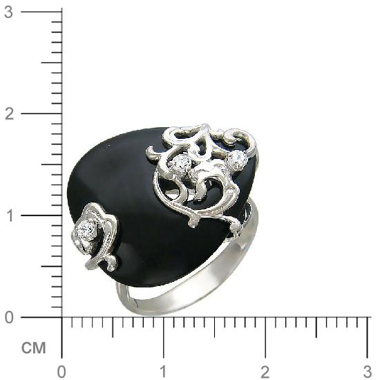 Кольцо с агатом, фианитами из белого золота (арт. 310011)