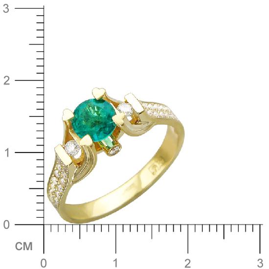 Кольцо с бриллиантами, изумрудом из желтого золота 750 пробы (арт. 315668)